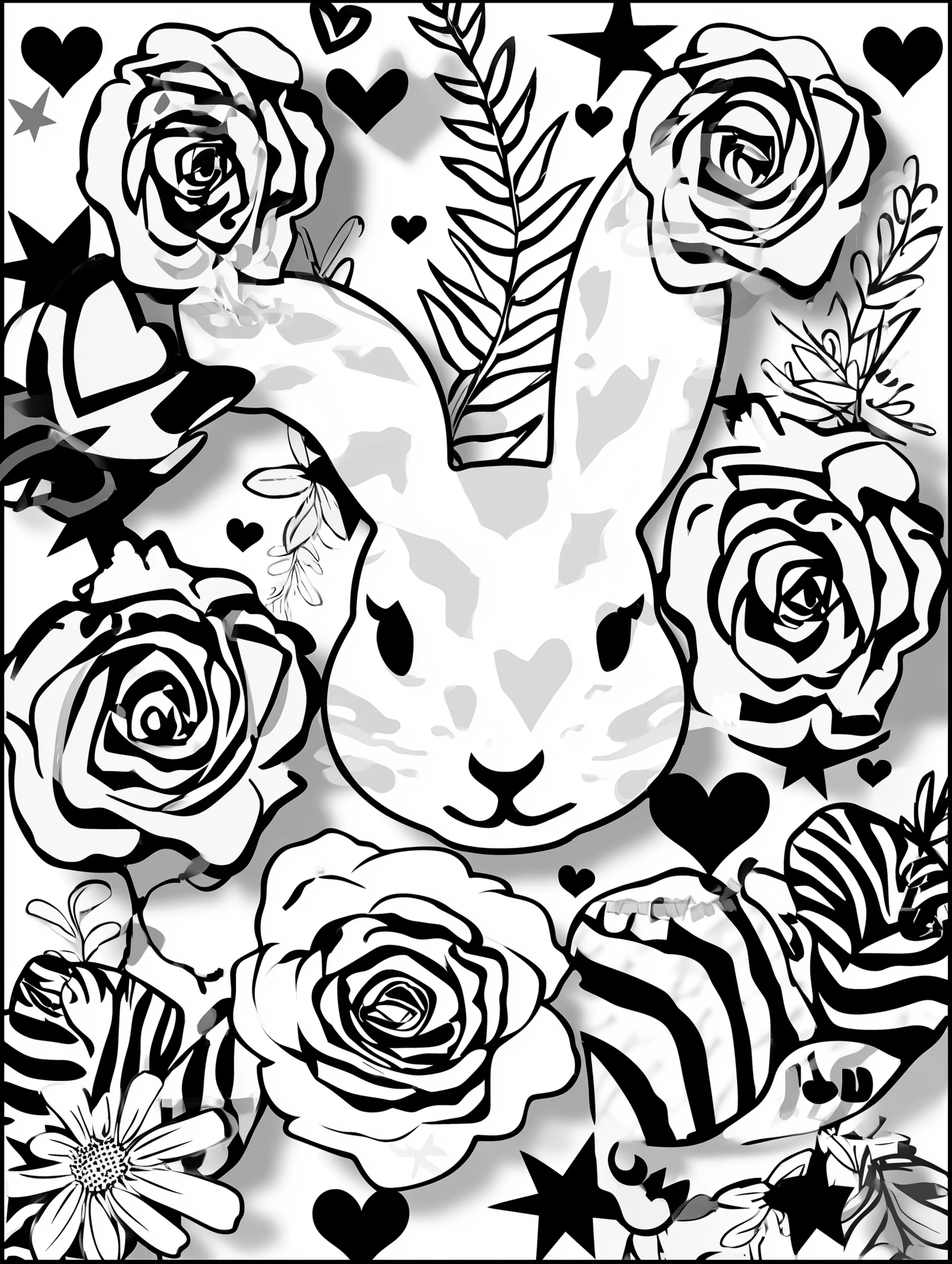 Free printable coloring page for adults featuring a bunny head illustration